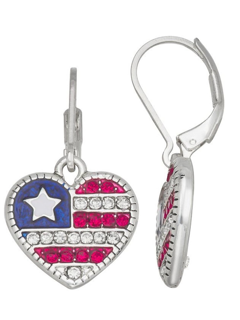 Napier Silver Tone American Flag Heart Drop Earrings (NWT)